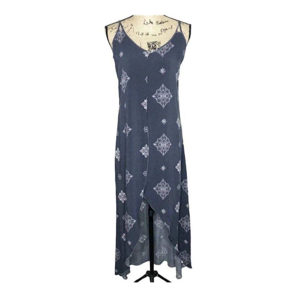 O'neill Joslyn Printed High Low Maxi Wrap Front Dress Womens Small Blue Rayon